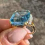 Cushion Cut Aquamarine Sterling Silver Yellow Gold Halo Engagement Ring