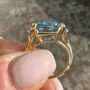 Cushion Cut Aquamarine Sterling Silver Yellow Gold Halo Engagement Ring