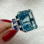 Asscher Cut Aquamarine Sterling Silver Art Deco Engagement Ring