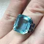 Asscher Cut Aquamarine Sterling Silver Art Deco Engagement Ring