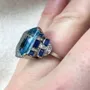 Asscher Cut Aquamarine Sterling Silver Art Deco Engagement Ring