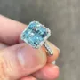 Asscher Cut Aquamarine Sterling Silver Halo Engagement Ring