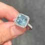 Asscher Cut Aquamarine Sterling Silver Halo Engagement Ring