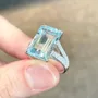 Emerald Cut Aquamarine Sterling Silver Classic Engagement Ring