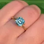 Asscher Cut Aquamarine Sterling Silver Yellow Gold Solitaire Engagement Ring