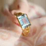 Emerald Cut Aquamarine Sterling Silver Yellow Gold Solitaire Engagement Ring
