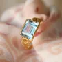 Emerald Cut Aquamarine Sterling Silver Yellow Gold Solitaire Engagement Ring