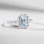 Emerald Cut Aquamarine Sterling Silver Halo Engagement Ring