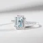 Emerald Cut Aquamarine Sterling Silver Halo Engagement Ring