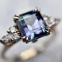 Emerald Cut Amethyst Sterling Silver Yellow Gold Engagement Ring