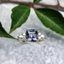 Emerald Cut Amethyst Sterling Silver Yellow Gold Engagement Ring