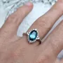 Oval Cut Aquamarine Sterling Silver Yellow Gold Engagement Ring