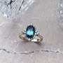 Oval Cut Aquamarine Sterling Silver Yellow Gold Engagement Ring