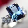 Radiant Cut Aquamarine Sterling Silver Art Deco Engagement Ring