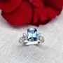 Radiant Cut Aquamarine Sterling Silver Art Deco Engagement Ring