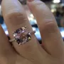 Cushion Cut Fancy Pink Sterling Silver Rose Gold Halo Engagement Ring