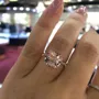 Cushion Cut Fancy Pink Sterling Silver Rose Gold Halo Engagement Ring