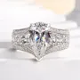 Pear Cut Diamond White Sterling Silver Art Deco Engagement Ring