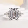 Emerald Cut Diamond White Sterling Silver 3-Stone Engagement Ring