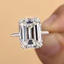 Emerald Cut Diamond White Sterling Silver Solitaire Engagement Ring