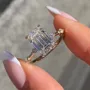 Emerald Cut Diamond White Sterling Silver Yellow Gold Engagement Ring