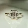Emerald Cut Diamond White Sterling Silver Yellow Gold 3-Stone Engagement Ring