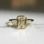 Emerald Cut Diamond White Sterling Silver Yellow Gold 3-Stone Engagement Ring