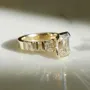 Emerald Cut Diamond White Sterling Silver Yellow Gold 3-Stone Engagement Ring