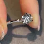 Round Cut Diamond White Sterling Silver Classic Engagement Ring