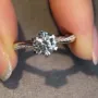 Round Cut Diamond White Sterling Silver Classic Engagement Ring