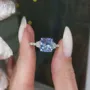 Radiant Cut Sapphire Blue Sterling Silver 3-Stone Engagement Ring