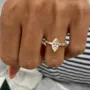 Marquise Cut Diamond White Sterling Silver Yellow Gold Engagement Ring