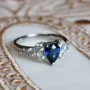 Pear Cut Sapphire Blue Sterling Silver Engagement Ring