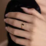 Emerald Cut Fancy Black Sterling Silver Yellow Gold 3-Stone Engagement Ring