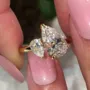 Pear Cut Diamond White Sterling Silver Yellow Gold Engagement Ring