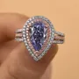 Pear Cut Aquamarine Blue Sterling Silver Double Halo Engagement Ring