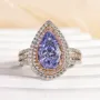 Pear Cut Aquamarine Blue Sterling Silver Double Halo Engagement Ring