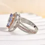 Pear Cut Aquamarine Blue Sterling Silver Double Halo Engagement Ring