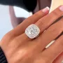 Cushion Cut Diamond White Sterling Silver Double Halo Engagement Ring