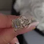 Emerald and Heart Cut Diamond White 925 Sterling Silver Yellow Gold Hidden Halo Engagement Ring