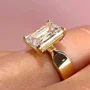 Emerald Cut Diamond White 925 Sterling Yellow Gold Engagement Ring