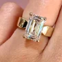 Emerald Cut Diamond White 925 Sterling Yellow Gold Engagement Ring