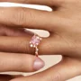 Round Cut Fancy Pink Sterling Silver Sidestones Engagement Ring