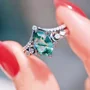 Hexagonal Cut Green Moss Agate Nature Inspired Sterling Silver Engagement Ring