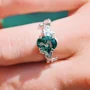 Oval Cut Green Moss Agate Nature Inspired Sterling Silver Engagement Ring