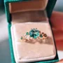 Hexagonal Cut Moss Agate Promise Ring Nature Inspired Sterling Yellow Gold Engagement Ring