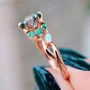 Round Cut Green Moss Agate Nature Inspired Sterling Rose Gold Engagement Ring