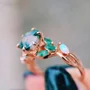 Round Cut Green Moss Agate Nature Inspired Sterling Rose Gold Engagement Ring