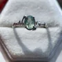 Oval Cut Green Moss Agate Nature Inspired Sterling Silver Engagement Ring