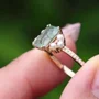 Emerald Cut Green Moss Agate Nature Inspired Sterling Yellow Gold Engagement Ring
